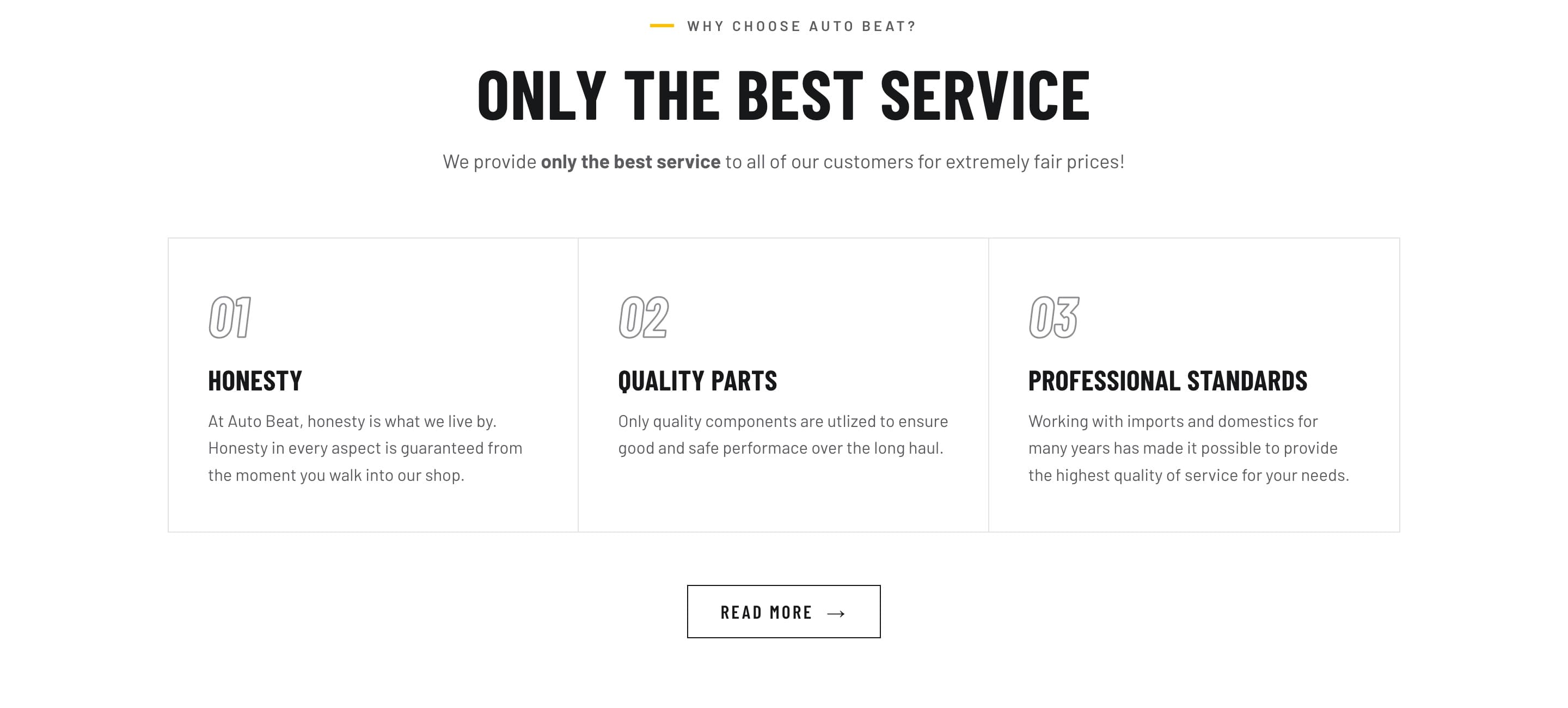 Why choose AutoBeat section: honesty, quality parts, professional standards